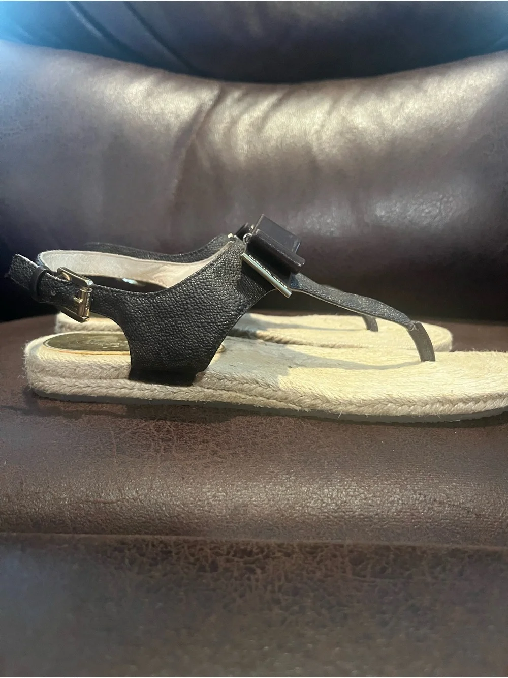 Michael Kors Brown Metallic Bow Thong Sandals